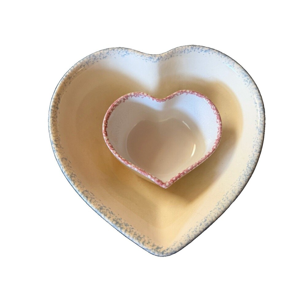 Vintage (1980s) Heart Shape Nesting Bowls Blue/pink Stoneware